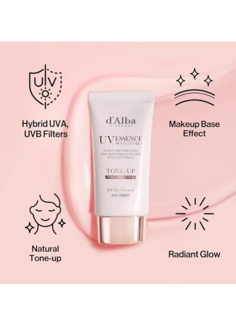 d'alba Piedmont Italian White Truffle Waterfull Tone-up Sunscreen, pure and Vegan hybrid pink tinted moisturizer, glow and brightening sunscreen, gentle and safe use sunscreen