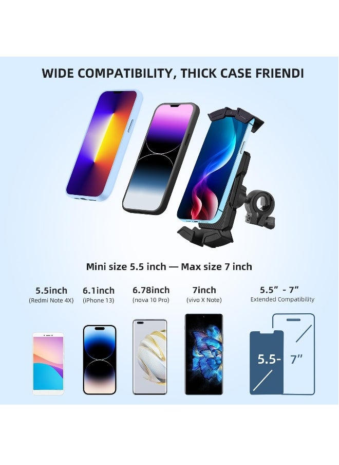 Motorcycle Phone Mount Holder with Sun Shade Waterproof 360° Rotatable Reduce Glare and Reflection, Sturdy Secure Can One-Handed Operation Premium ABS and PC Anti Oxidation Compatibility Any Phone