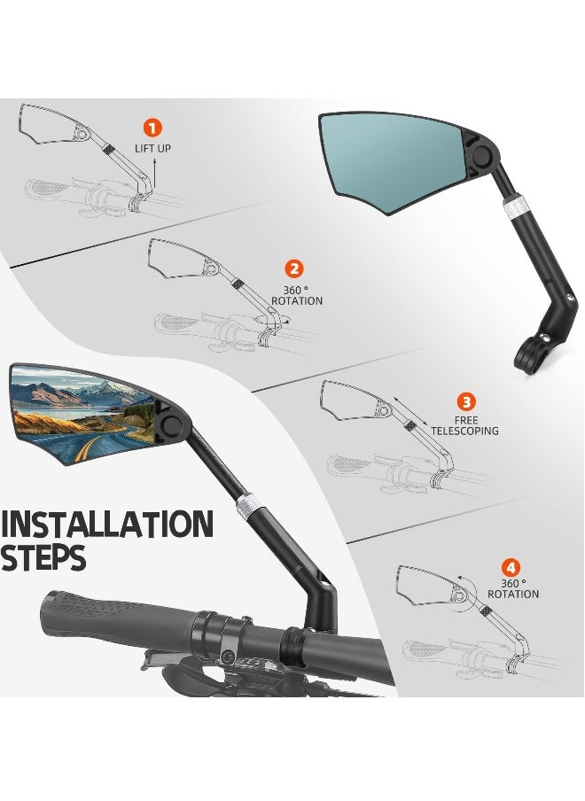 Bike Mirror Anti-Glare Handlebar Bike Mirror Safety Mirror with Retractable 360° Adjustable Lens Foldable Bicycle Mirror for Mountain Road E-bike Dirt Bikes 20-23mm Handlebars Left