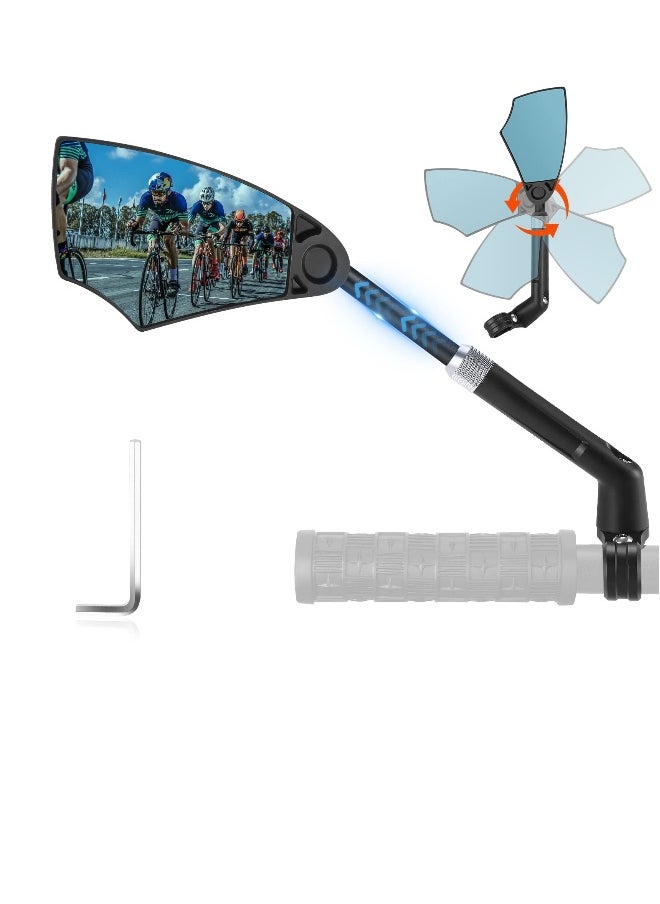 Bike Mirror Anti-Glare Handlebar Bike Mirror Safety Mirror with Retractable 360° Adjustable Lens Foldable Bicycle Mirror for Mountain Road E-bike Dirt Bikes 20-23mm Handlebars Left