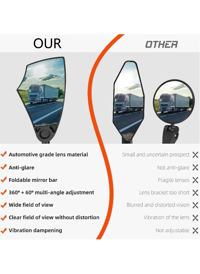Bike Mirror Anti-Glare Handlebar Bike Mirror Safety Mirror with Retractable 360° Adjustable Lens Foldable Bicycle Mirror for Mountain Road E-bike Dirt Bikes 20-23mm Handlebars Left