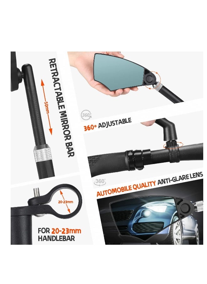 Bike Mirror Anti-Glare Handlebar Bike Mirror Safety Mirror with Retractable 360° Adjustable Lens Foldable Bicycle Mirror for Mountain Road E-bike Dirt Bikes 20-23mm Handlebars Left