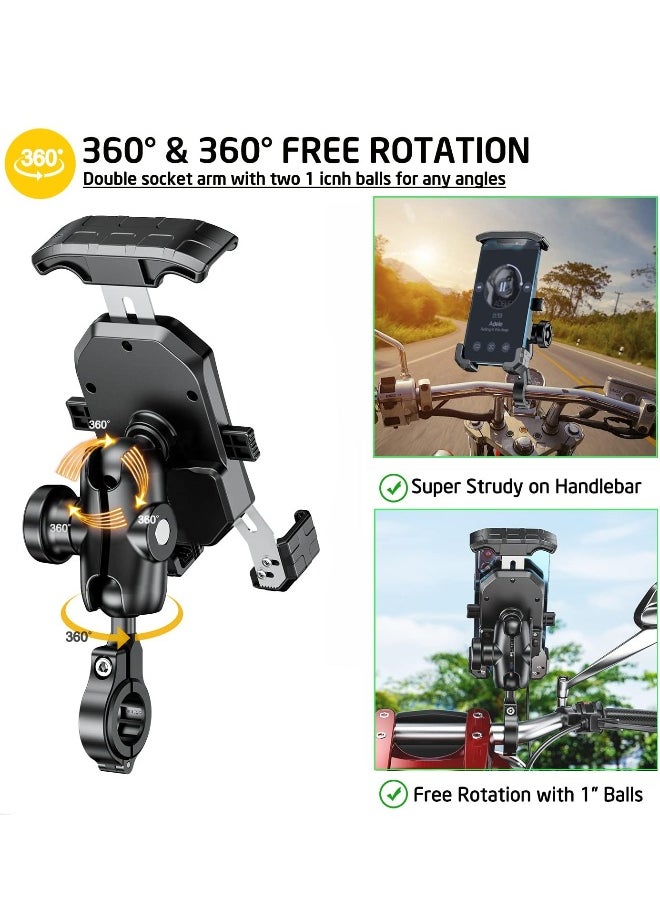Anti-Theft Motorcycle Phone Holder - Dual Socket Aluminum Ball Mount for 4.0-7.0