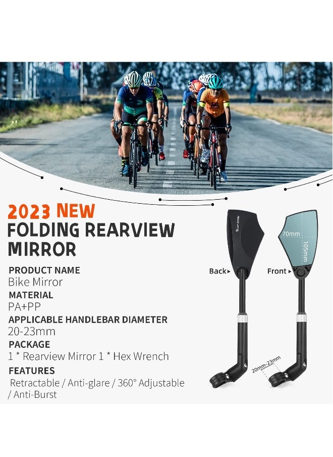 Bike Mirror Anti-Glare Handlebar Bike Mirror Safety Mirror with Retractable 360° Adjustable Lens Foldable Bicycle Mirror for Mountain Road E-bike Dirt Bikes 20-23mm Handlebars Left