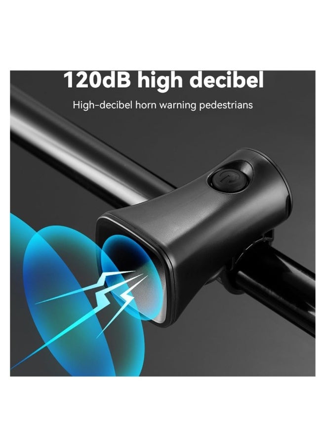 Electric Bike Horn, 120dB Electronic Bicycle Bell with 300mAh Button Battery, IPX4 Waterproof, Loud Bike Bell for Adults/Kids Mountain Bike Scooters Handlebar Adjustable, Cycling Alarm Loud Horn