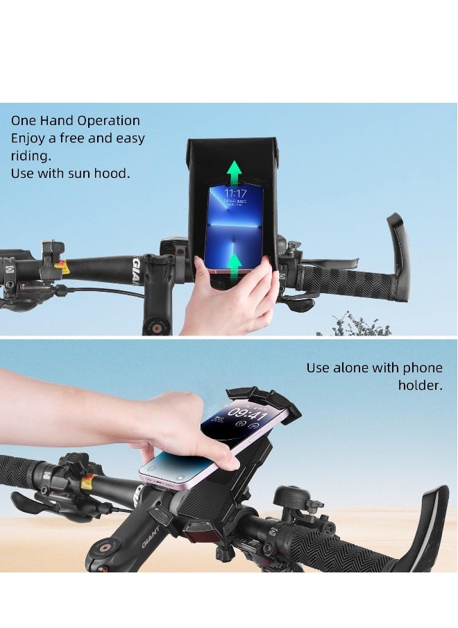 Motorcycle Phone Mount Holder with Sun Shade Waterproof 360° Rotatable Reduce Glare and Reflection, Sturdy Secure Can One-Handed Operation Premium ABS and PC Anti Oxidation Compatibility Any Phone