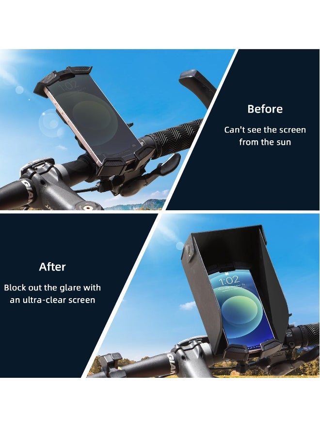 Motorcycle Phone Mount Holder with Sun Shade Waterproof 360° Rotatable Reduce Glare and Reflection, Sturdy Secure Can One-Handed Operation Premium ABS and PC Anti Oxidation Compatibility Any Phone