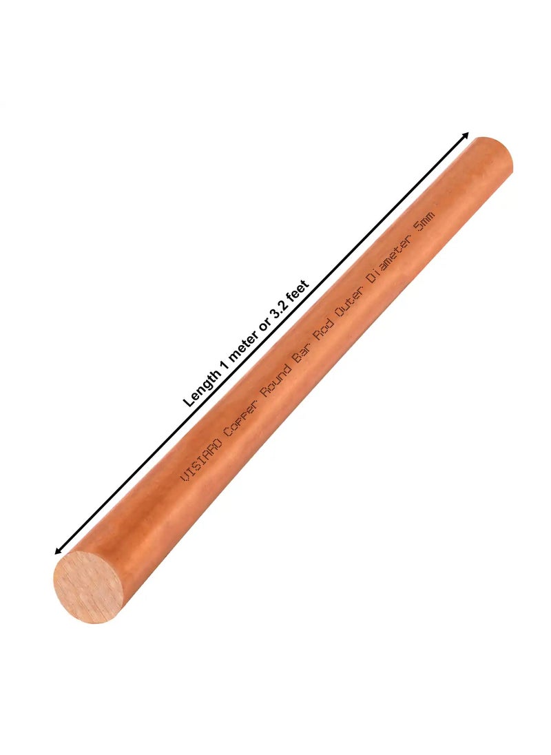 Visiaro Hard Copper Round Bar Rod 1mtr Outer Dia 5 mm Pack of 1