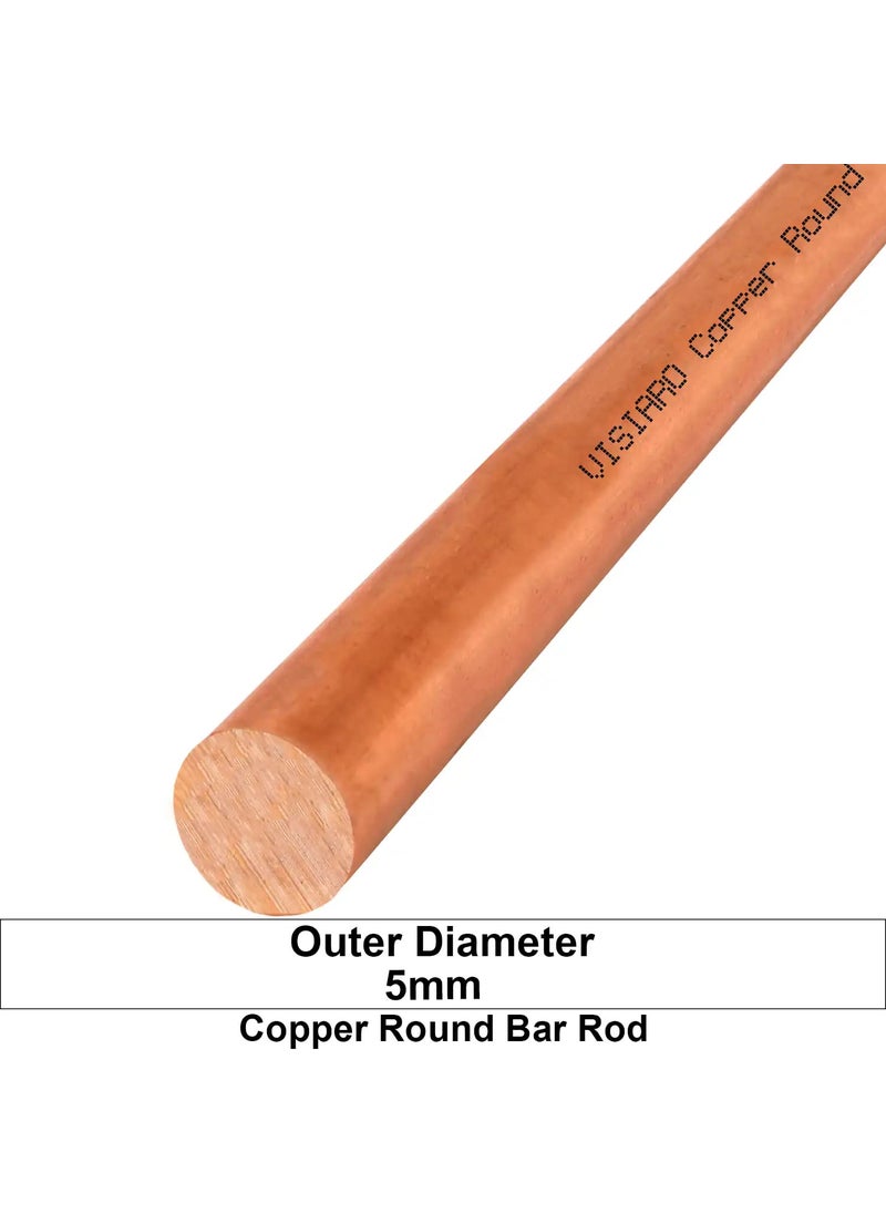 Visiaro Hard Copper Round Bar Rod 1mtr Outer Dia 5 mm Pack of 1