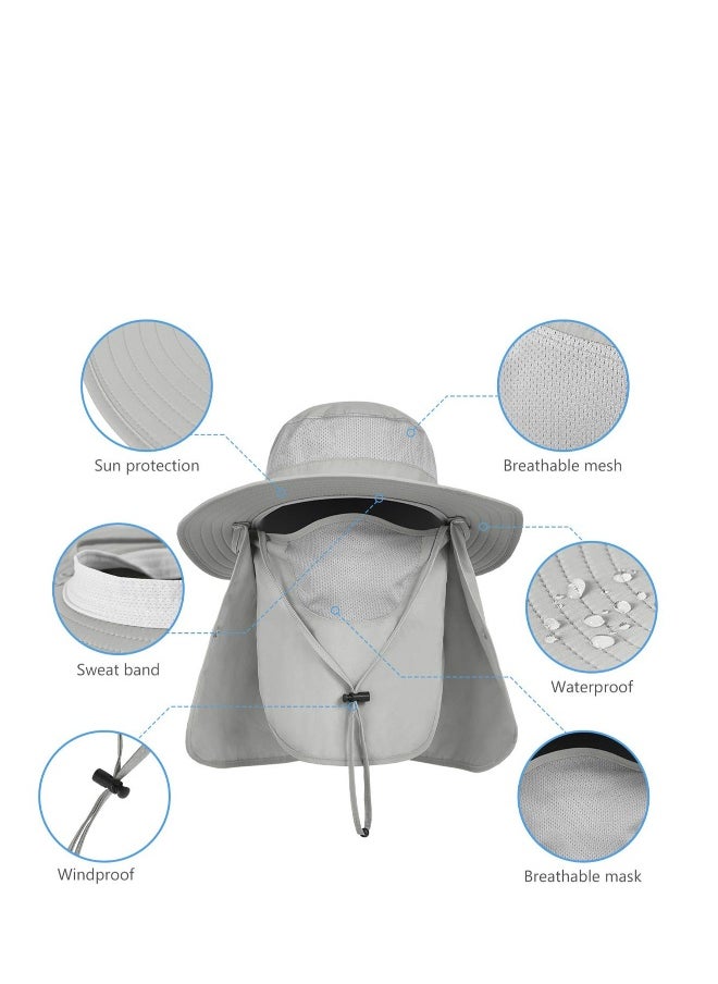 Outdoor Sun Hat UPF 50 Protection Waterproof Fishing Cap Face Cover Summer Neck Flap Hat, Unisex Sun Hat with Neck Flap Cover Fishing Cap, Neck Protection