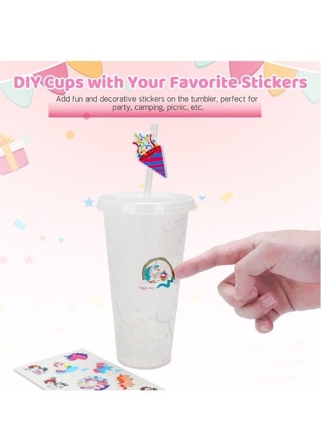Color Changing Cold Cups with Lids and Straws - 5 Pack 24 oz Plastic Cute Tumblers Bulk, Reusable Water Drinking Bottle DIY Party Cups for Parties Birthdays Travel Home Activities