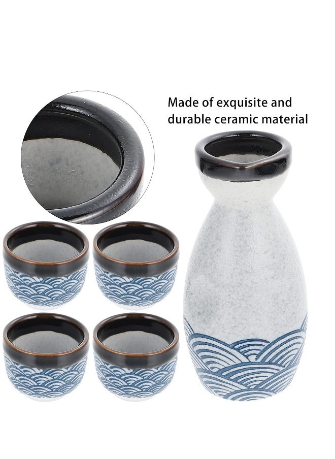 Porcelain Bottle Set, Japanese Porcelain Pottery Cups Crafts, Hand Painted Design Sushi Restaurant Style, Traditional Ceramic Tea Cups for Home Party Gadgets 1 Drink Pot and 4 Cups