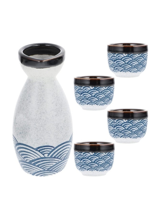 Porcelain Bottle Set, Japanese Porcelain Pottery Cups Crafts, Hand Painted Design Sushi Restaurant Style, Traditional Ceramic Tea Cups for Home Party Gadgets 1 Drink Pot and 4 Cups