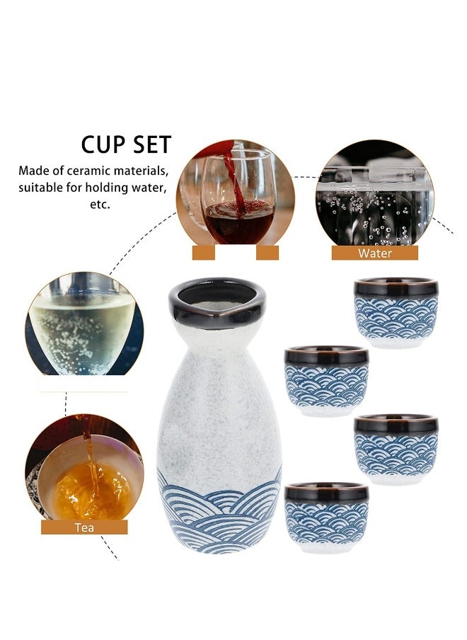 Porcelain Bottle Set, Japanese Porcelain Pottery Cups Crafts, Hand Painted Design Sushi Restaurant Style, Traditional Ceramic Tea Cups for Home Party Gadgets 1 Drink Pot and 4 Cups