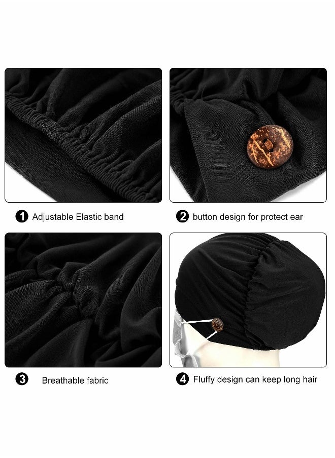 Baotou Bandana Cap, Crystal Linen Multicolor Cap, Bouffant Caps with Buttons Unisex Stretchy Headband Turban with Buttons, for Women, 3 Pieces (Black, Dark Purple, Grey)