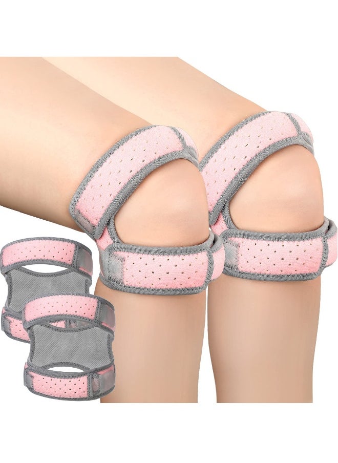 Patellar Tendon Support Strap Set, 2 Pcs Adjustable Knee Brace Knee Stabilizer Compression Patellar Tendon Support Strap For Working Out, Running, Weightlifting (Pink)