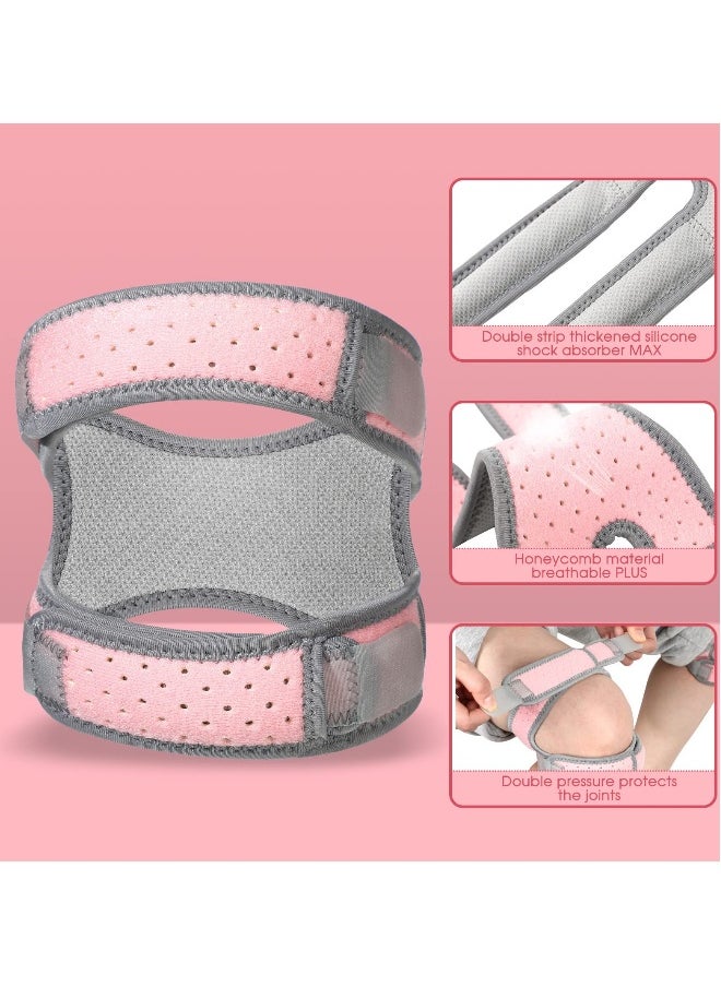 Patellar Tendon Support Strap Set, 2 Pcs Adjustable Knee Brace Knee Stabilizer Compression Patellar Tendon Support Strap For Working Out, Running, Weightlifting (Pink)