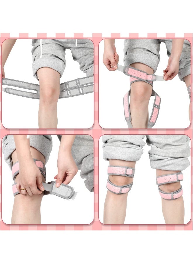 Patellar Tendon Support Strap Set, 2 Pcs Adjustable Knee Brace Knee Stabilizer Compression Patellar Tendon Support Strap For Working Out, Running, Weightlifting (Pink)