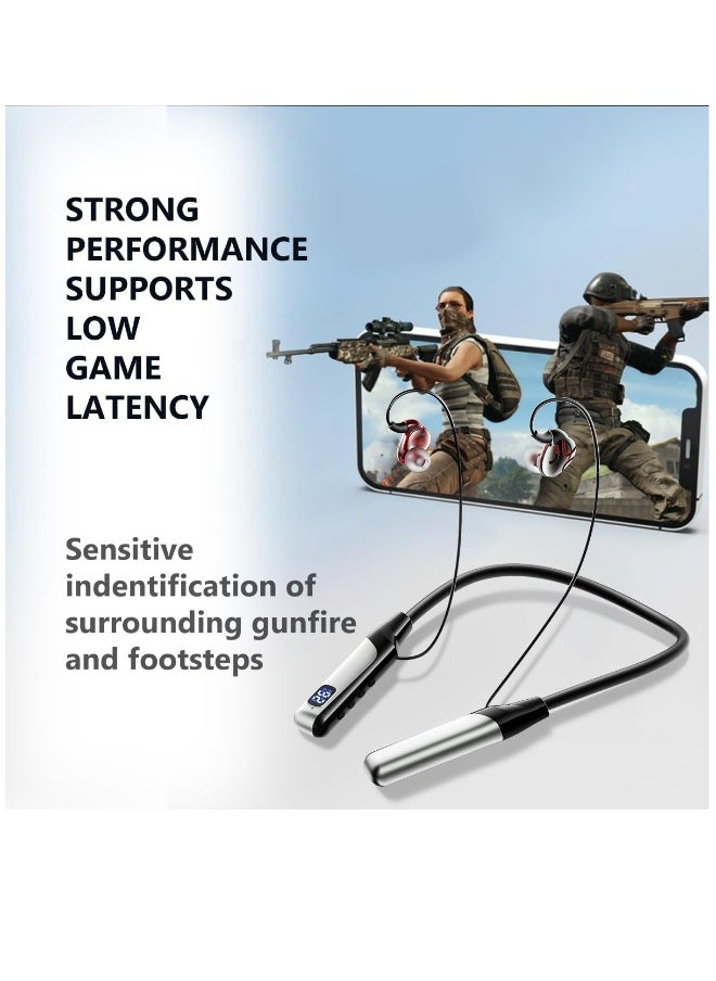 Neckband Bluetooth Headphone, Wireless Earbuds in-Ear Noise Cancelling HiFi Stereo Clear Headsets, LED Screen Display, Waterproof, Built-in Microphone for Phone Call Music, Black