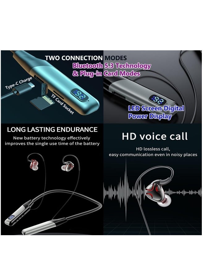 Wireless Neckband Bluetooth Headphones with Noise Cancelling and HiFi Stereo Sound, Waterproof Design, Built-in Microphone for Calls and Music