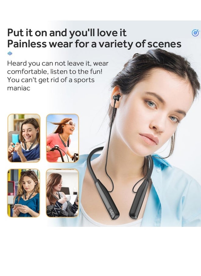 Wireless Headphones Neckband Bluetooth 5.3 with LED Power Display Waterproof Hi-Fi Stereo Earbuds for Sports Gym Running