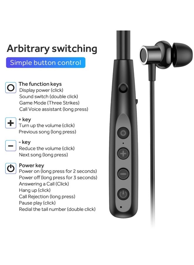 Wireless Headphones Neckband Bluetooth 5.3 with LED Power Display Waterproof Hi-Fi Stereo Earbuds for Sports Gym Running