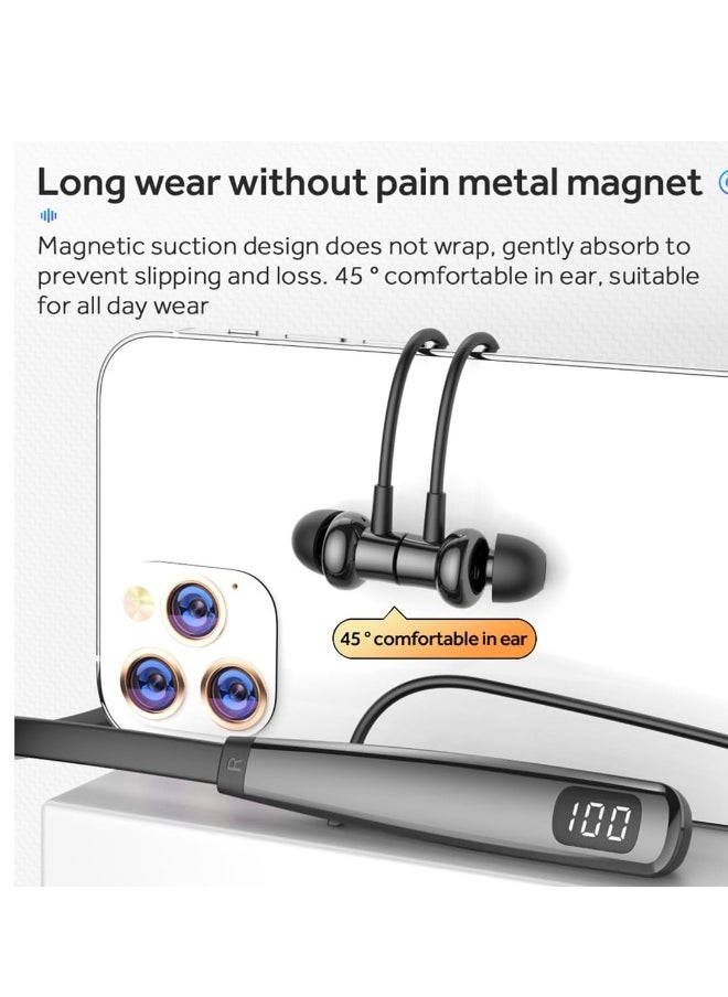 Wireless Headphones Neckband Bluetooth 5.3 with LED Power Display Waterproof Hi-Fi Stereo Earbuds for Sports Gym Running