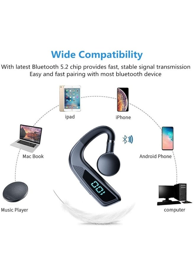 Wireless Bluetooth Headset with Noise Cancelling Mic - 48 Hours Talk Time, Ideal for Sports, Business, Office, Driving, and Trucking - Comfortable Earpiece for Cell Phones