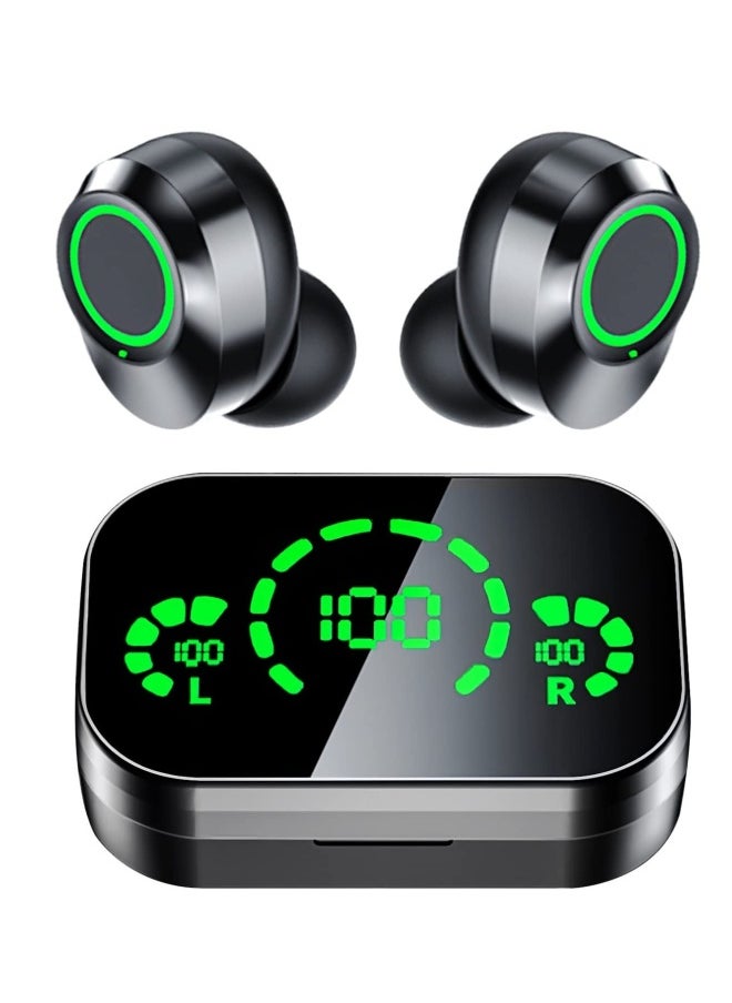 Wireless Earbuds, Bluetooth 5.3 in Ear Headphones Built-in Microphon, HiFi Stereo Sound, LCD Recharger Case, in-Ear Headphones with LED Display Touch Control, for Sports, Work, Gym(Black)