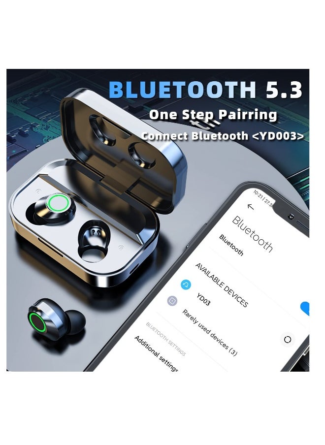 Wireless Earbuds, Bluetooth 5.3 in Ear Headphones Built-in Microphon, HiFi Stereo Sound, LCD Recharger Case, in-Ear Headphones with LED Display Touch Control, for Sports, Work, Gym(Black)