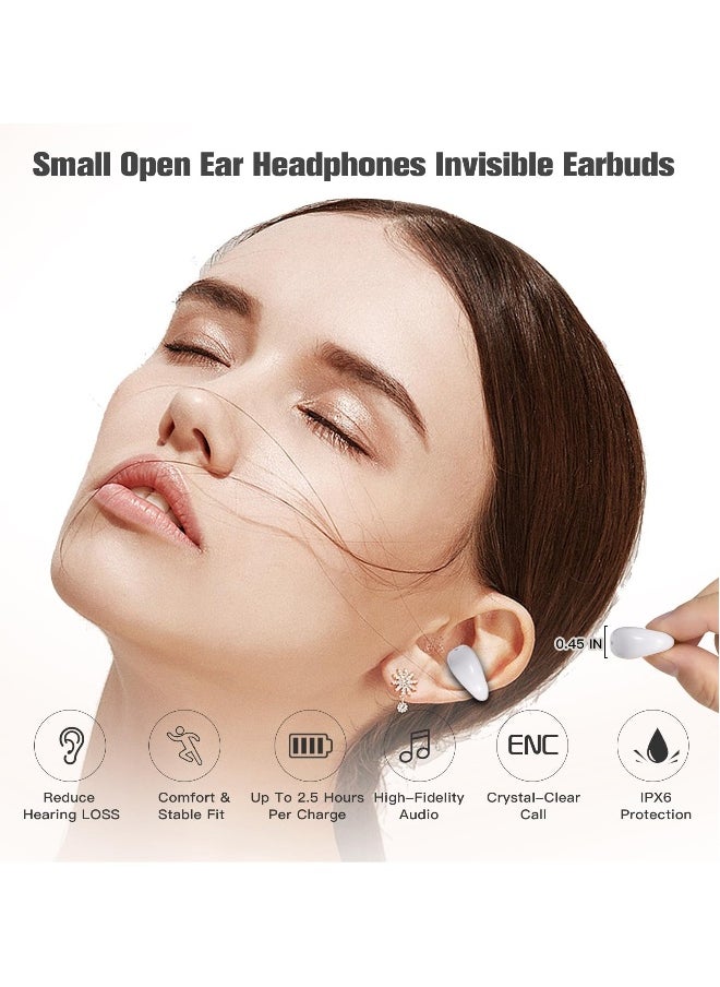 Open Ear Bone Conduction Headphones, 24 Hours Playtime, Bluetooth 5.3 Wireless EHeadphones with Mic, Clip-On Earbuds with Digital Display Charging Case, White