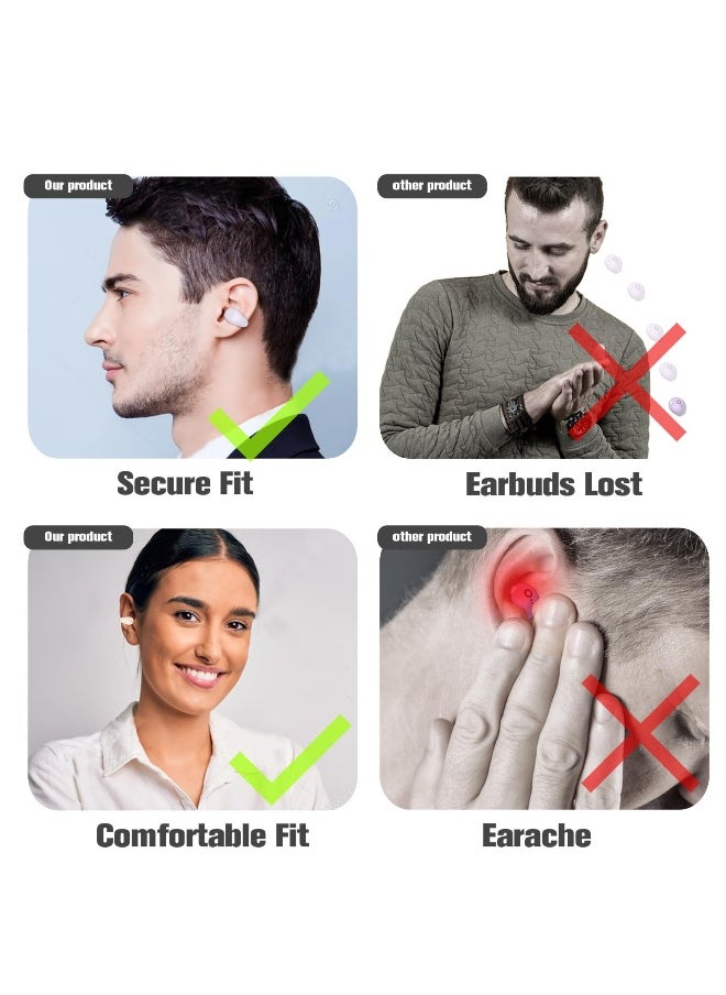Open Ear Bone Conduction Headphones, 24 Hours Playtime, Bluetooth 5.3 Wireless EHeadphones with Mic, Clip-On Earbuds with Digital Display Charging Case, White