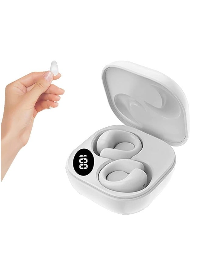 Open Ear Bone Conduction Headphones, 24 Hours Playtime, Bluetooth 5.3 Wireless EHeadphones with Mic, Clip-On Earbuds with Digital Display Charging Case, White
