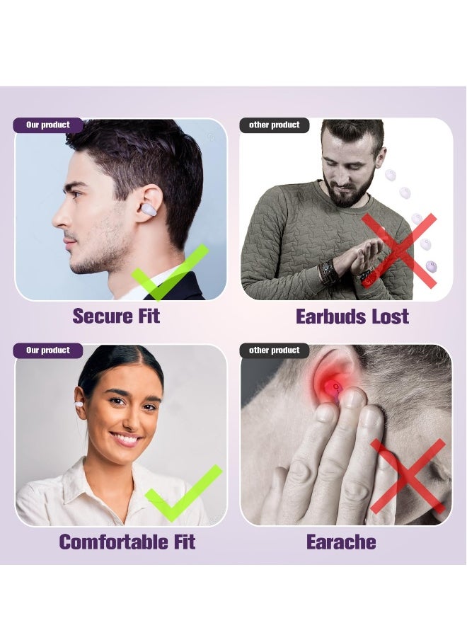 Wireless Ear Clip Bone Conduction Headphones, Open Ear Bluetooth Earbuds, LED Digital Display Bluetooth Earphones for Running, Sports, Cycling (Purple)