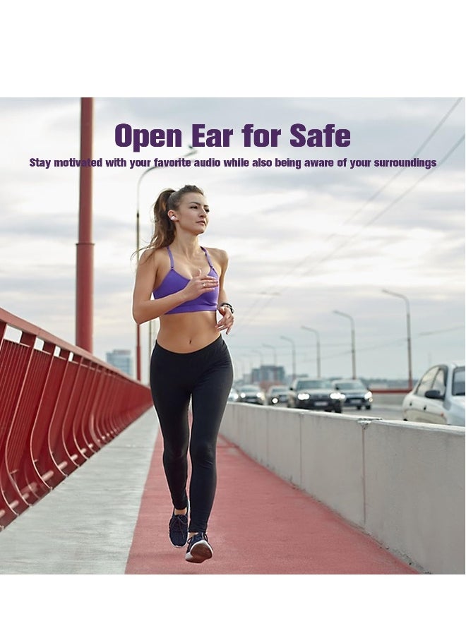 Wireless Ear Clip Bone Conduction Headphones, Open Ear Bluetooth Earbuds, LED Digital Display Bluetooth Earphones for Running, Sports, Cycling (Purple)