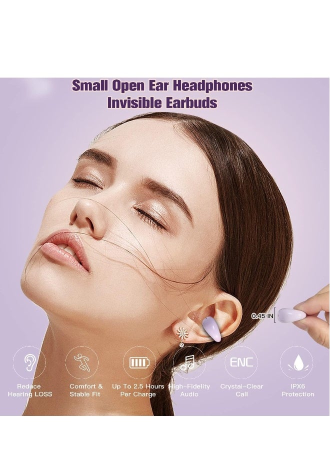 Wireless Ear Clip Bone Conduction Headphones, Open Ear Bluetooth Earbuds, LED Digital Display Bluetooth Earphones for Running, Sports, Cycling (Purple)