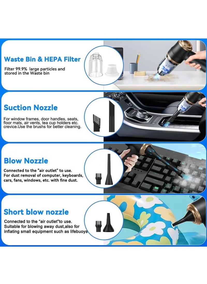 Portable Handheld Vacuum Cleaner, 2000mAh*2 Battery, 50W Power, 80dB Low Noise, Aluminum Fan Blade, Cordless - Ideal for Car, Home, Office, Pet Hair, Travel Cleaning, White
