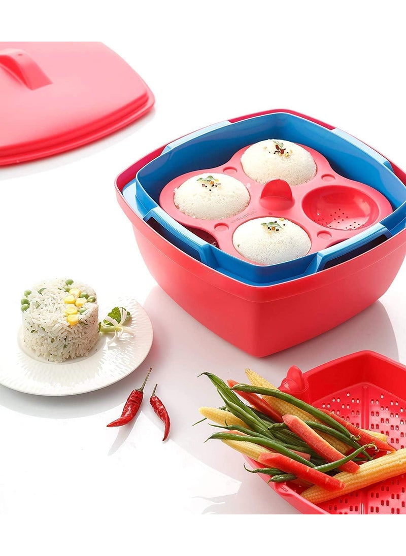 Tyagy Microwave Idli Maker and Steamer Utility Cooker Plastic Makes 8 Idli Dhokla Rice Cooker Dishwasher Safe with Lid ABS Plasitc Multicolor Pack of 1 Set