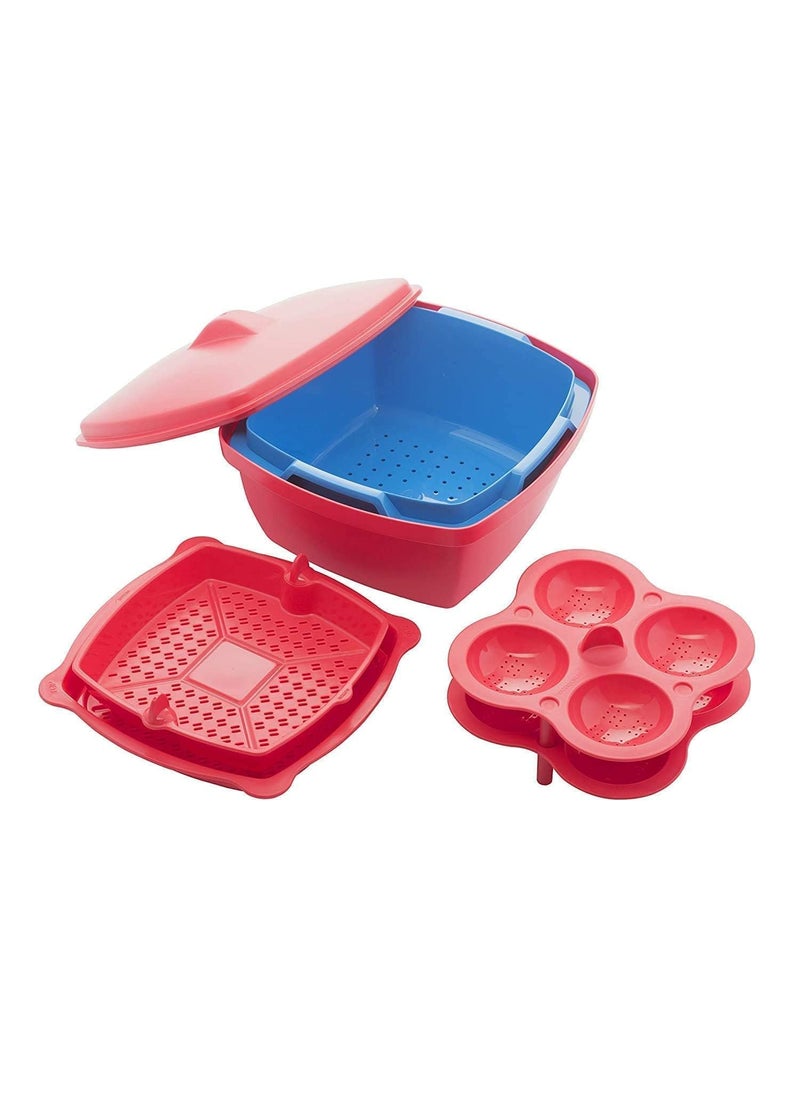 Tyagy Microwave Idli Maker and Steamer Utility Cooker Plastic Makes 8 Idli Dhokla Rice Cooker Dishwasher Safe with Lid ABS Plasitc Multicolor Pack of 1 Set