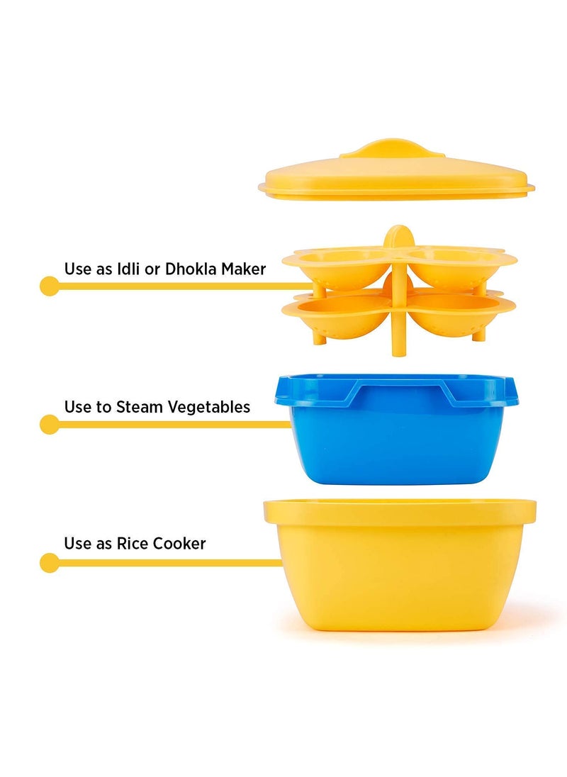 Tyagy Microwave Idli Maker and Steamer Utility Cooker Plastic Makes 8 Idli Dhokla Rice Cooker Dishwasher Safe with Lid ABS Plasitc Multicolor Pack of 1 Set