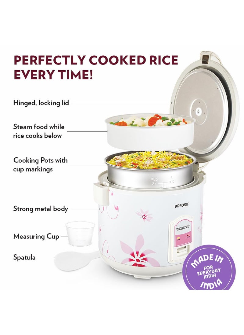 Borosil Pronto Deluxe 28L Electric Rice Cooker with Single Pot 1000W Keep Warm Feature with Indicator Display Anti Skid Rubber Feet Cook Boil Noodles Rice Upma Idli 2 Years Warranty