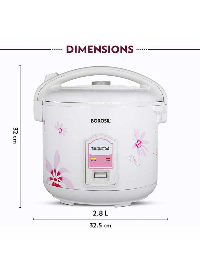 Borosil Pronto Deluxe 28L Electric Rice Cooker with Single Pot 1000W Keep Warm Feature with Indicator Display Anti Skid Rubber Feet Cook Boil Noodles Rice Upma Idli 2 Years Warranty