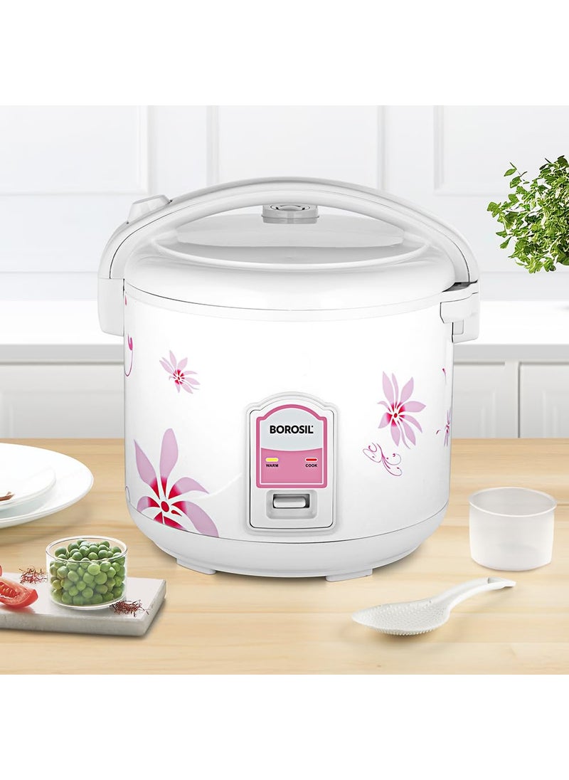 Borosil Pronto Deluxe 28L Electric Rice Cooker with Single Pot 1000W Keep Warm Feature with Indicator Display Anti Skid Rubber Feet Cook Boil Noodles Rice Upma Idli 2 Years Warranty