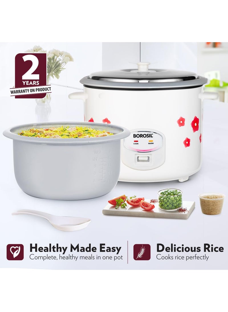 Borosil Pronto Dual 28 L Electric Rice Cooker with 2 Pot 1000W Keep Warm Feature with Indicator Display Anti Skid Rubber Feet Cook Boil Noodles Rice Upma Idli Dhokla 2 Years Warranty