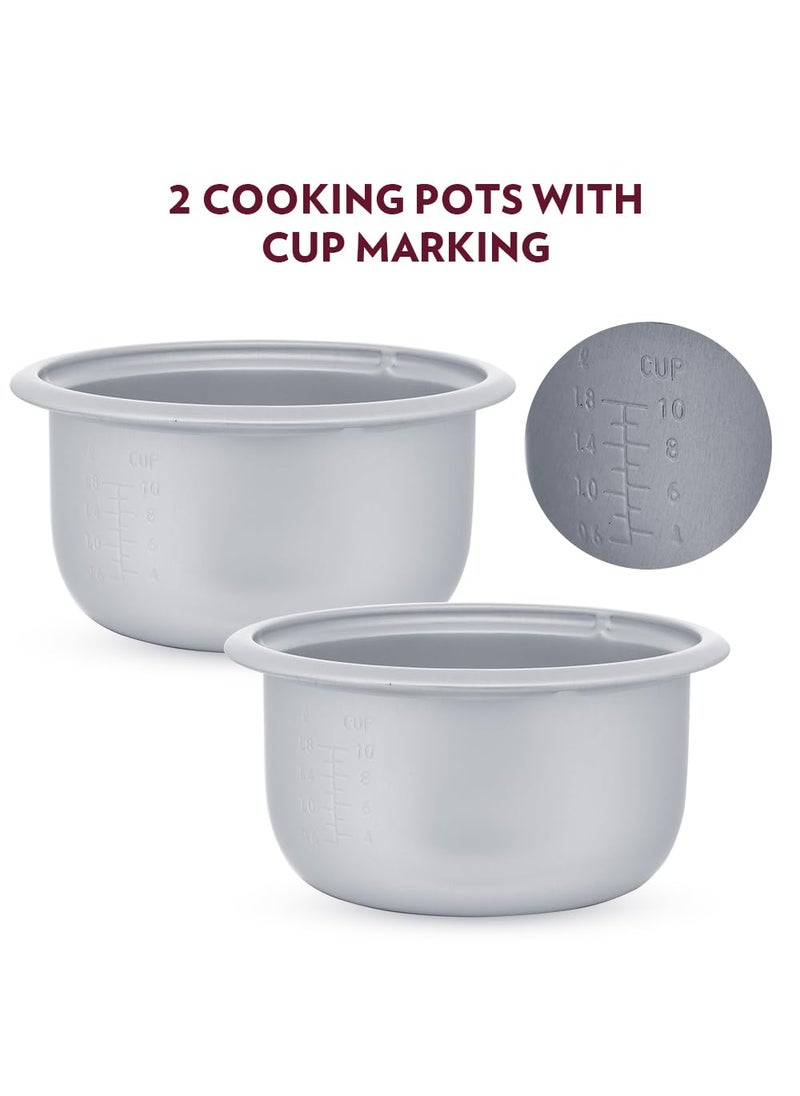 Borosil Pronto Dual 28 L Electric Rice Cooker with 2 Pot 1000W Keep Warm Feature with Indicator Display Anti Skid Rubber Feet Cook Boil Noodles Rice Upma Idli Dhokla 2 Years Warranty