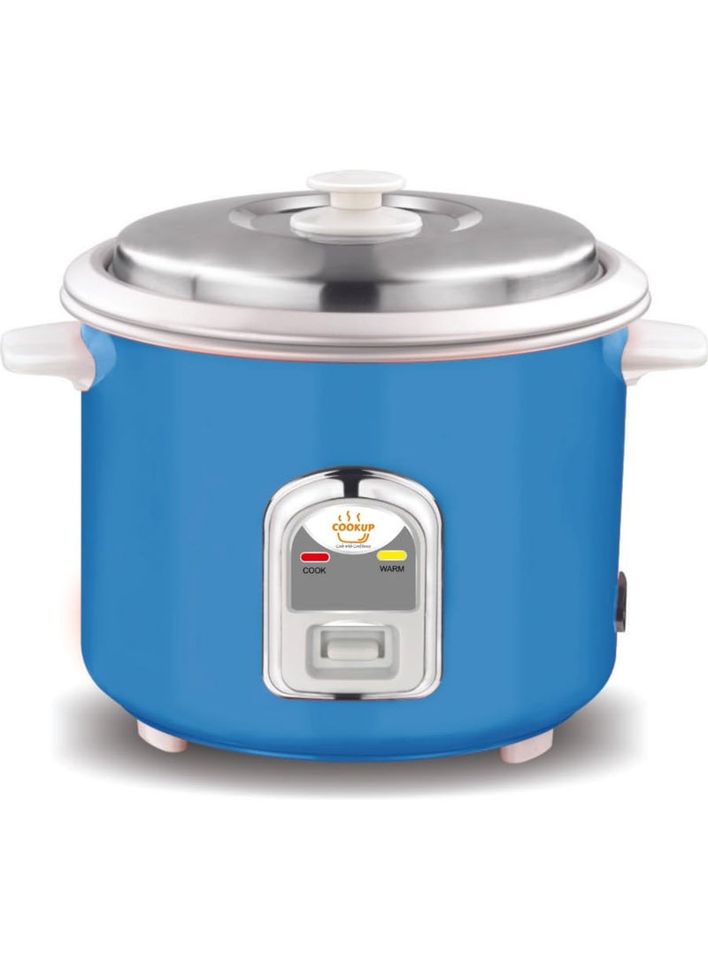 Cookup 18 Litres Electric Rice Cooker Aluminium Cooking Pans Stainless Steel Lid Cool Touch Handles Detachable Power Cord 700 Watt Steel Blue