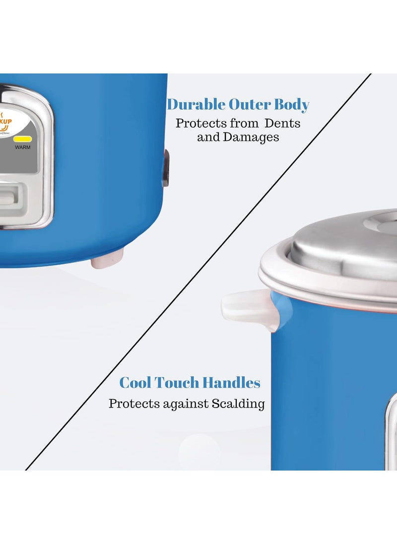 Cookup 18 Litres Electric Rice Cooker Aluminium Cooking Pans Stainless Steel Lid Cool Touch Handles Detachable Power Cord 700 Watt Steel Blue