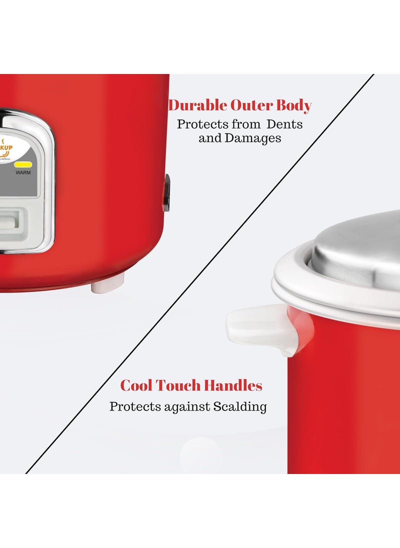 Cookup 18 Litres Electric Rice Cooker Aluminium Cooking Pans Stainless Steel Lid Cool Touch Handles Detachable Power Cord 700 Watt Steel Red