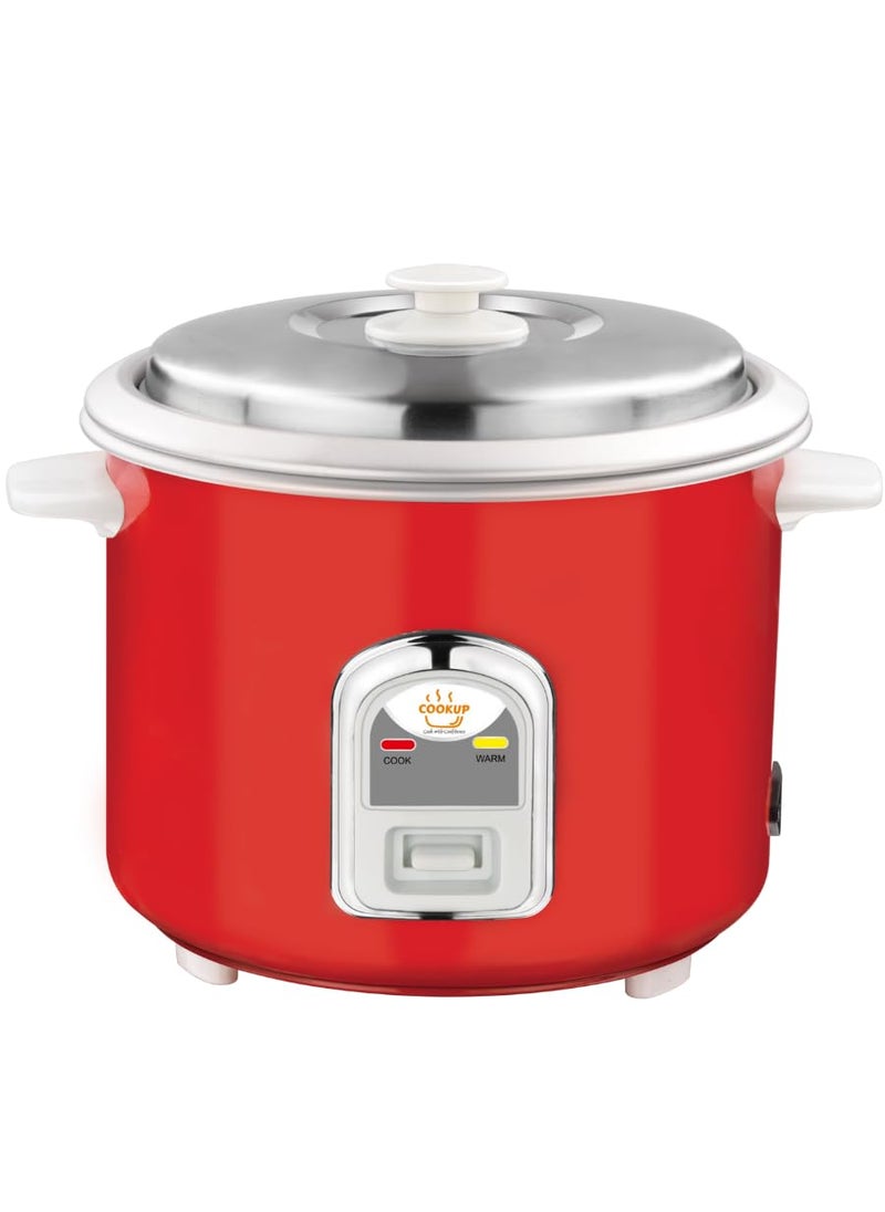 Cookup 18 Litres Electric Rice Cooker Aluminium Cooking Pans Stainless Steel Lid Cool Touch Handles Detachable Power Cord 700 Watt Steel Red