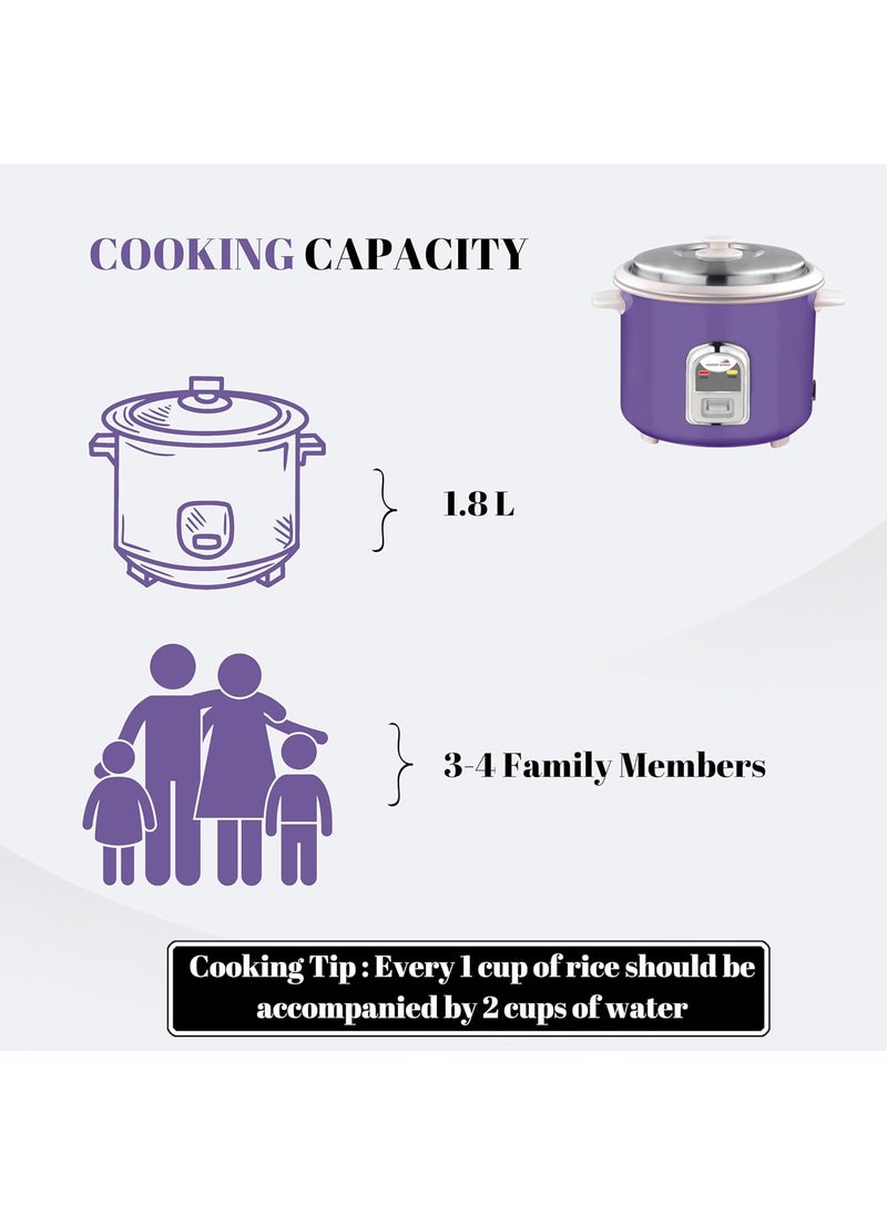 Ksheer Ganga 18 L Electric Rice CookerDetachable power cordDurable bodyCool touch handles1 year warranty on product 5 years warranty on heating plate Lilac 2 POT